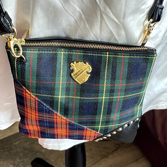 MAC Cosmetics Makeup Bag Tartan Green Red Black Small Square Coin Purse - Picture 4 of 6